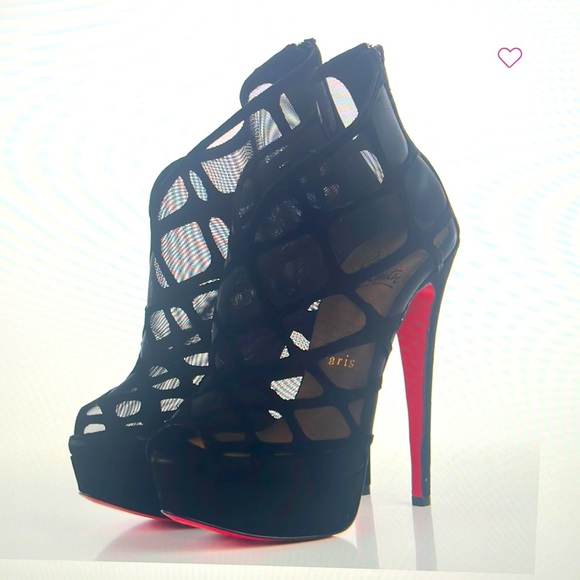 Christian Louboutin suede mesh Altarakana  150 peep toe platform bootie 35 - Picture 5 of 11